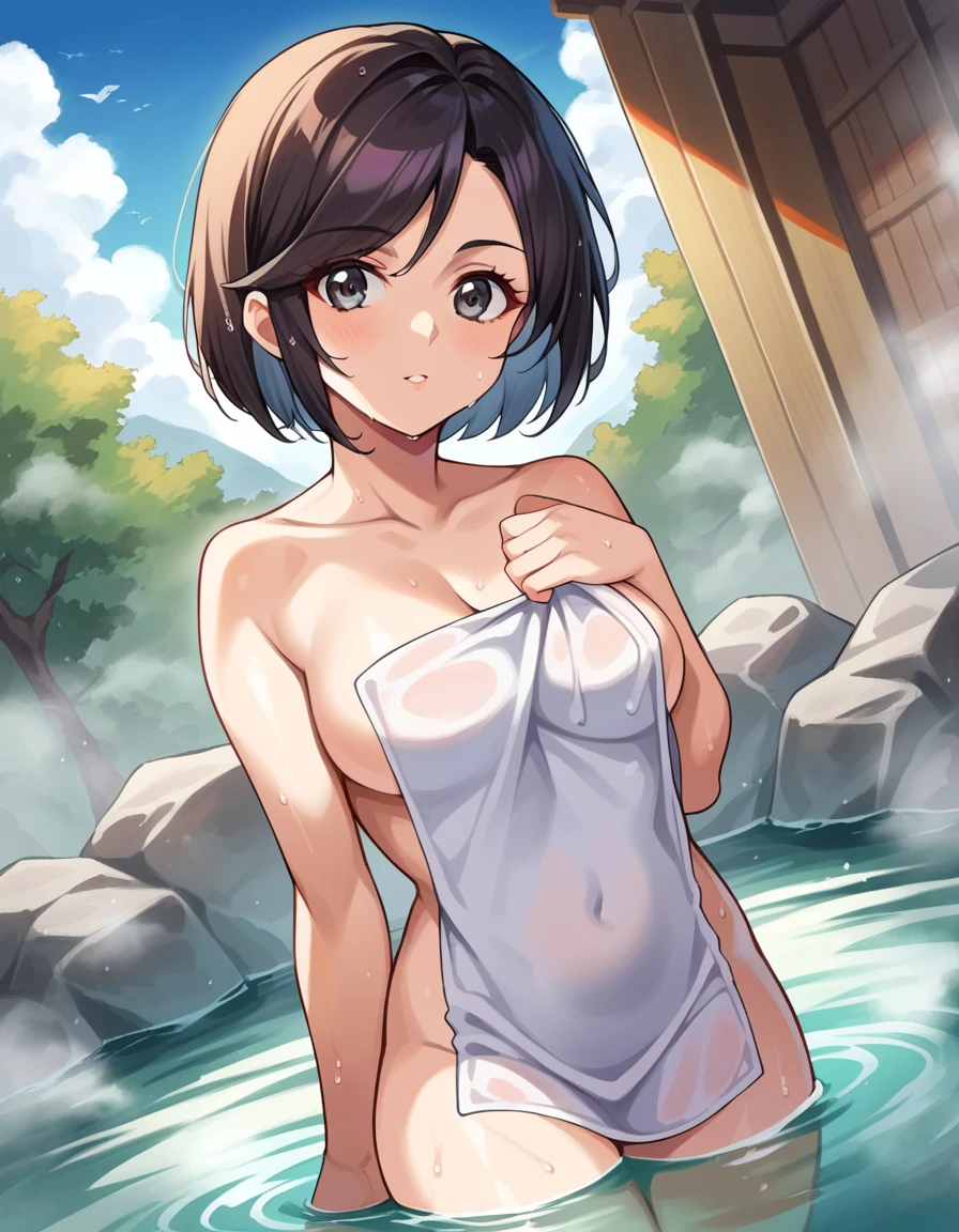 score_9, score_8_up, score_7_up, source_anime,
garnet, <lora:garnet-til-alexandros-xvii-ponyxl-lora-nochekaiser:1>,
garnet, grey eyes, short hair, swept bangs, black hair,
nude, naked,
outdoors, onsen, towel, naked towel, steam, bathing, nude cover, partially submerged, water, bath, steam censor, wet towel,
looking at viewer, dutch angle, cowboy shot,