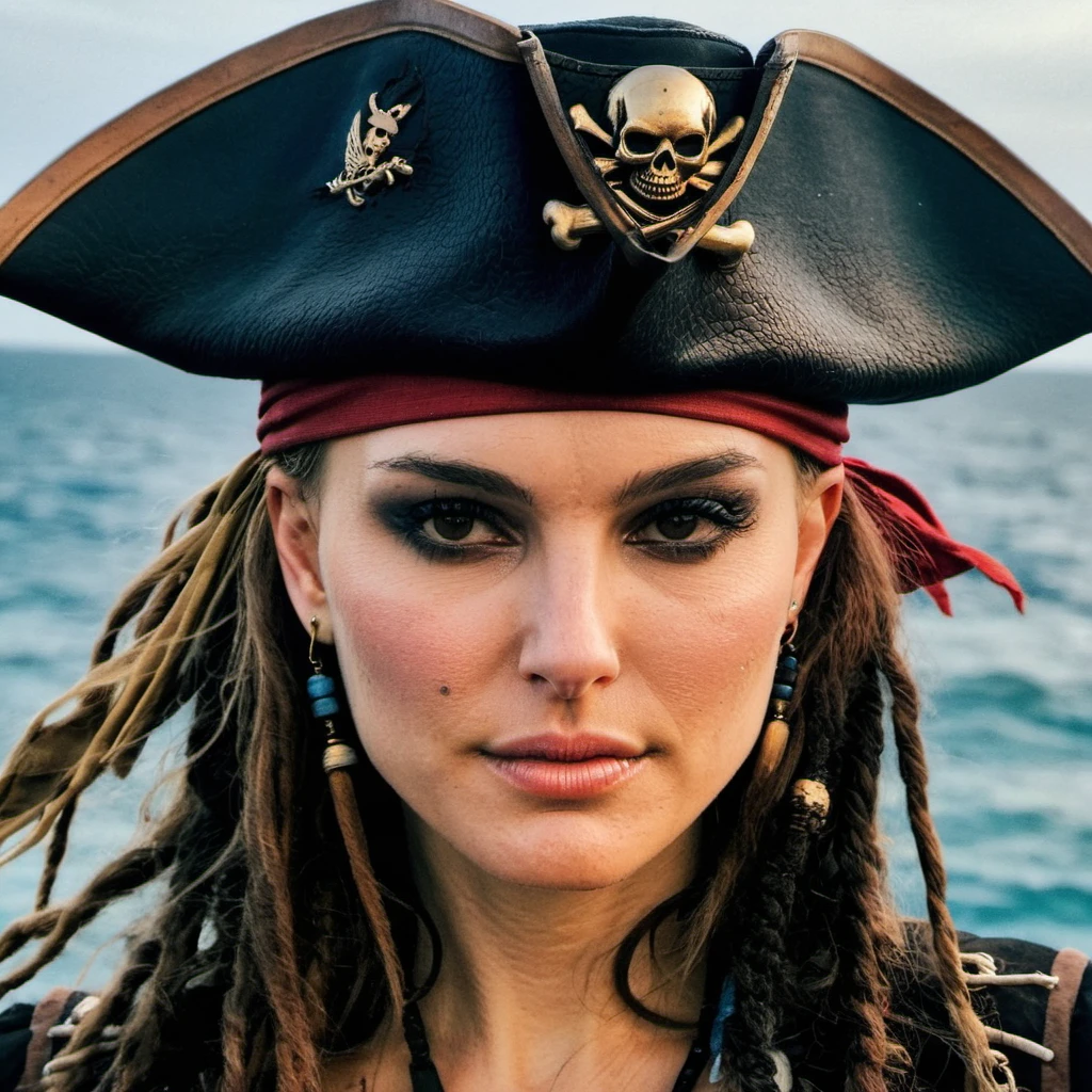 natxportman,Skin Texture, Instagram iPhone Portrait photo of a woman wearing a pirate outfit on the open seas, Nikon Z9, (sharp focus), (high quality), <lora:natportman_smaller_xl_1_standard_wo_cap-merger_8_40_035_065-natxportman:1.1>,