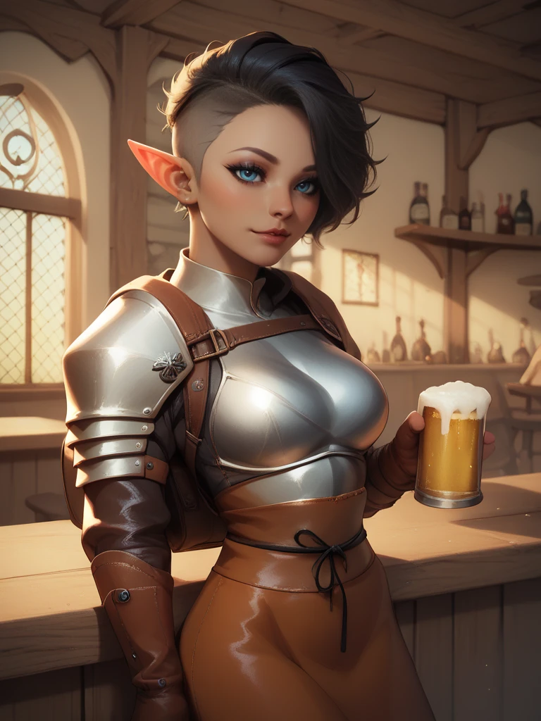 score_9,score_8_up,score_7_up,score_6_up, anime_source, BREAK closeup portrait, 1girl,aibell_sr,leather jacket , backpack ,full leather armor, chestplate, eyeliner,sexy, drinking beer on a medieval tavern,medieval tavern on background,  zPDXL , <lora:Nobody_AIBell:1>  , <lora:ninja_XL_pony_v1:0.75>