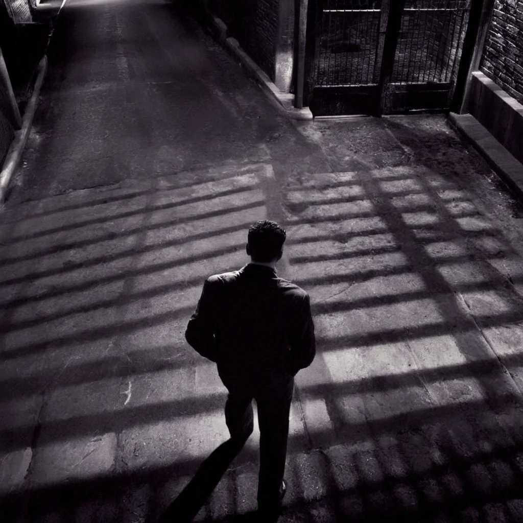 Film noir style, <lora:casting shadow style:1>casting shadow style
<lora:Chiaroscuro Lighting Style:1>
<lora:eyetune:1>
<lora:sin city style v2:1>sin city style
High angle from above In Sin City universe a person covered in cocolorus walking through a gated area sin city style,solo,long sleeves,1boy,school uniform,standing,jacket,monochrome,greyscale,male focus,outdoors,pants,hand up,shadow,walking,hand in pocket,gakuran,gojou satoru,getou suguru,Frank Miller's Sin City,dark theme,cinematic film,comic book series,graphic novel,Neo-noir,high contrasts,sin city style , film noir, low key light, dim light, low light, dramatic light, film grain, Monochrome, high contrast, dramatic shadows, 1940s style, mysterious, cinematic
