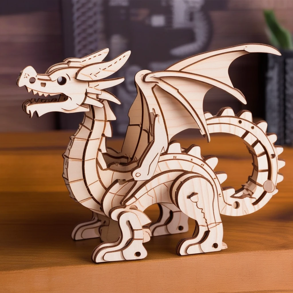 <lora:Burr_Puzzle:1> a handcrafted Dragon in the style of a burr puzzle made from Cast iron, on a fancy table in mechanical zoo, studio photography, detailed background, gaps, split, joinery, toy
