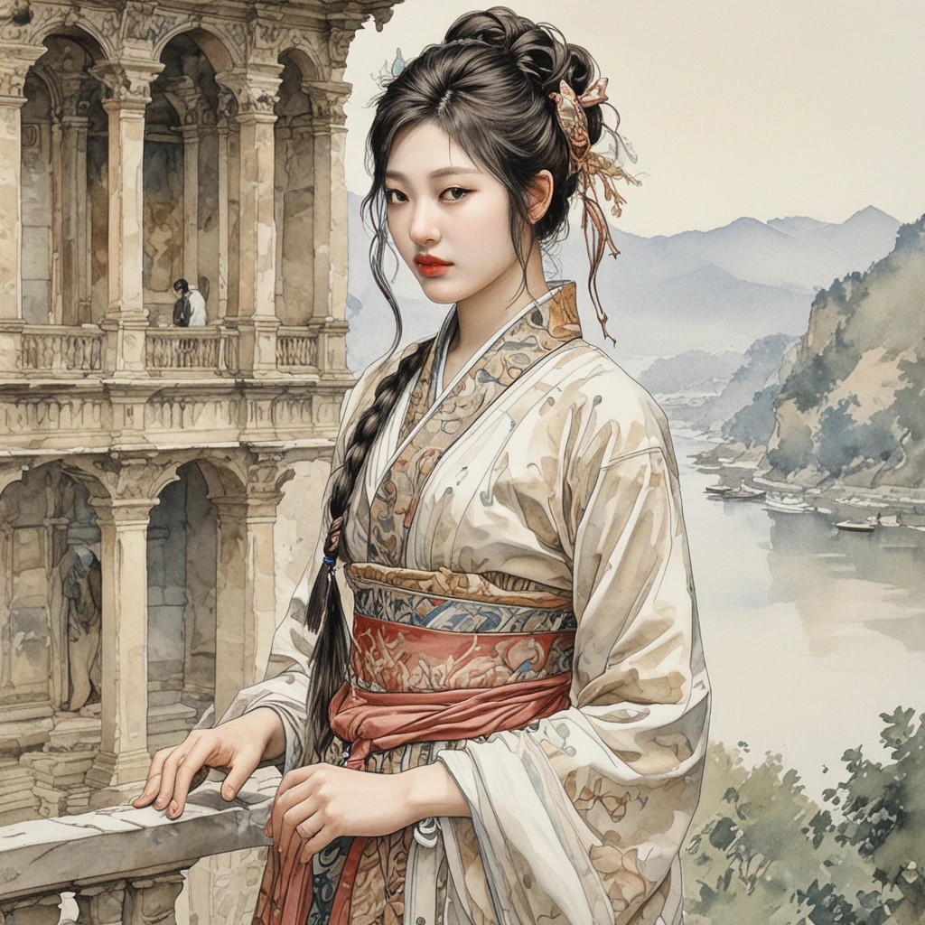 romanticism art by John Ruskin and Yuko Tatsushima, ("The ningning woman of Rot":1.8) , very Ornate, watercolor, landscapes, architectural studies, detailed observations of nature, Japanese watercolor painting, traditional motives, very slim girl, portrait by Carl Rungius
<lora:Ningning-v1:1>
<lora:sdxl_lightning_8step_lora:1>