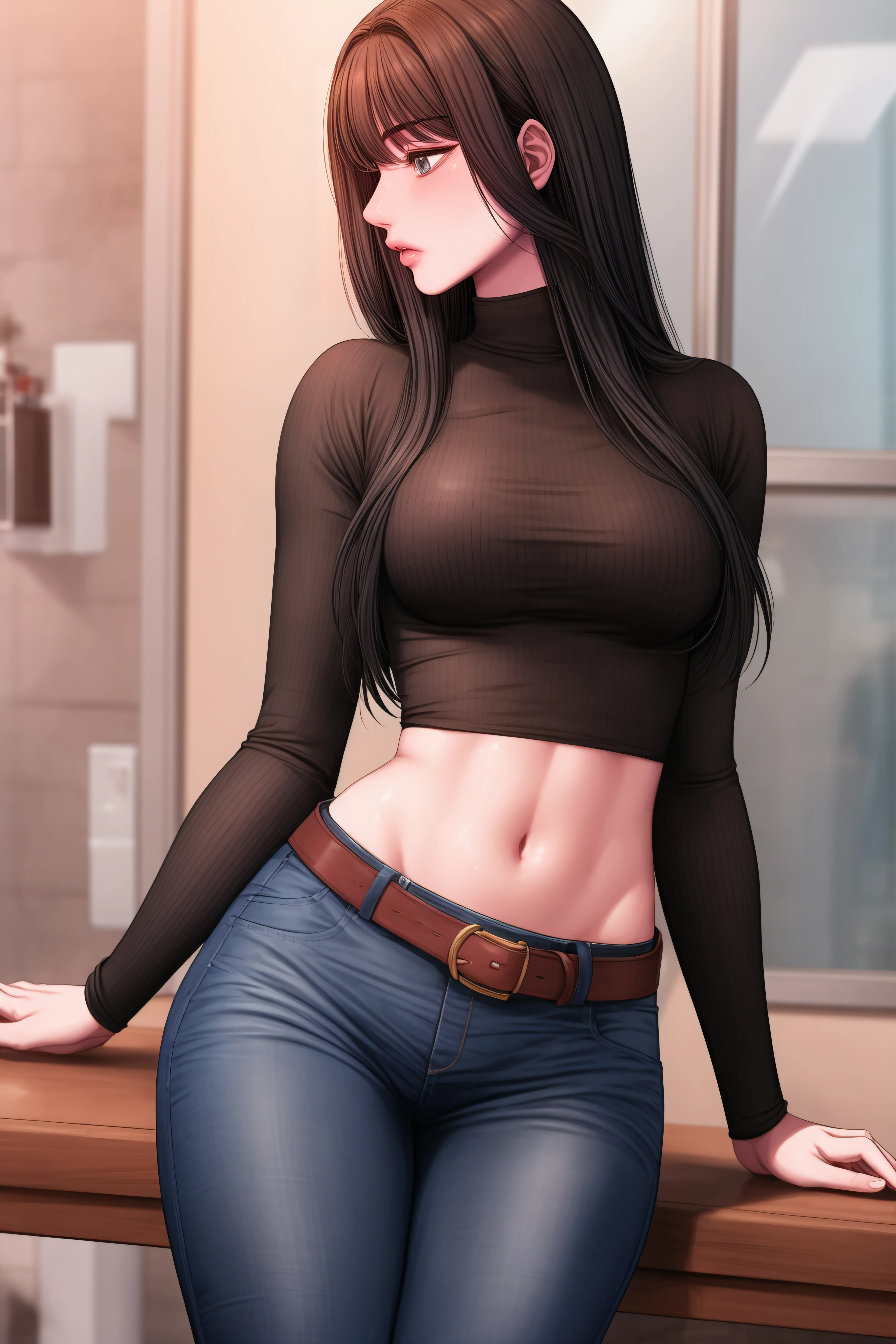 (masterpiece, best quality),<lora:Kang Yuna-lora-Faxtron:1> kang yuna, blueish-gray eyes, black hair, long hair, medium breasts, navel, belt, black turtleneck, long sleeves, blue jeans, brown knee boots,
<lora:add_detail:1>