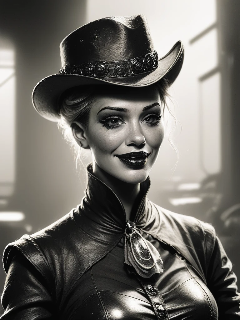 score_9, score_8_up, score_7_up, score_6_up, score_5_up, score_4_up, bpe-sepia (cyborg) bpe-scifi
( visiting post station) stable, standing, indoors, horizon, cowboy hat on head, veil, rugged, laughing,looking at viewer, grit,
pny-safe bpe-pro bpe-barnumcamera bpe- bpe-cine ,