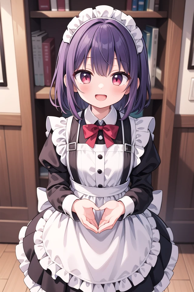 insanely detailed, absurdres, ultra-highres, ultra-detailed, best quality,
1girl, solo, nice hands, perfect hands
BREAK
(cleavage:-1.5),
(traditional maid:1.2),
apron, blush, bow, bowtie, frilled apron, frills, long sleeves, maid, maid apron, maid headdress, waist apron, white apron,
(maid costume, maid hair dress:1.3), long skirt
BREAK
happy smile, laugh, open mouth
BREAK
from above,
standing, cowboy shot, looking at viewer
BREAK
slender, kawaii, perfect symmetrical face, ultra cute girl, ultra cute face, ultra detailed eyes, ultra detailed hair, ultra cute, ultra beautiful
BREAK
fantasy world, in castle, indoors, antique interior, depth of field, ultra detailed background
BREAK
medium large breasts
BREAK
(purple hair, red eyes), medium hair, hime cut