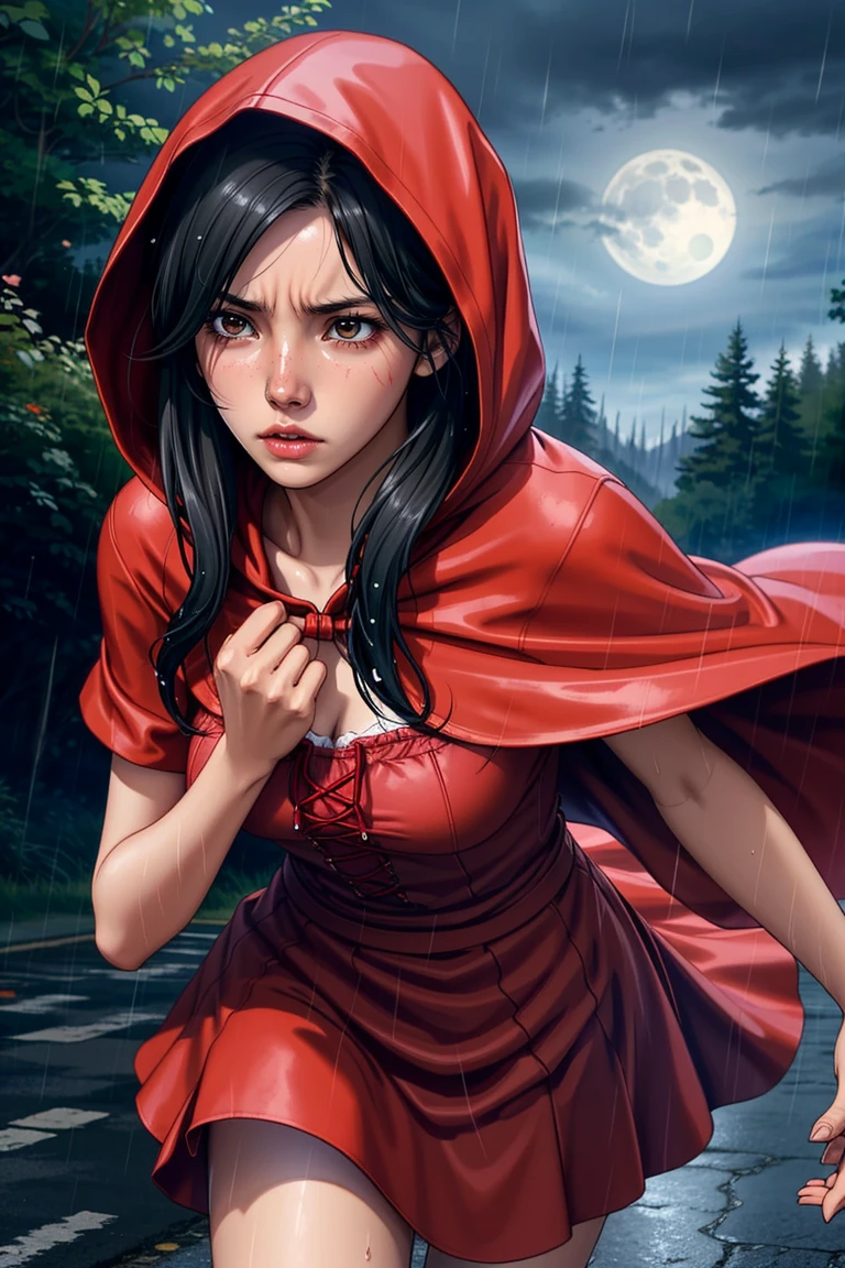 kawaii comic
red riding hood, running away from the bad wolf, moonlight, moody, rain
wet, sweaty, desperate expression