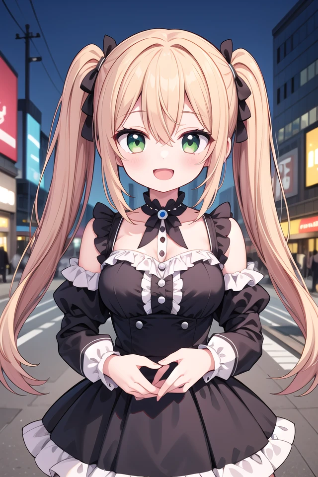 (45 angle:-1.5), (from side:-1.5),
insanely detailed, absurdres, ultra-highres, ultra-detailed, best quality,
1girl, solo, nice hands, perfect hands
BREAK
gothic theme, black gothic dress, white frill, hair dress
BREAK
(nsfw:-1.5)
BREAK
happy smile, laugh, open mouth
BREAK
standing, cowboy shot, looking at viewer
BREAK
slender, kawaii, perfect symmetrical face, ultra cute girl, ultra cute face, ultra detailed eyes, ultra detailed hair, ultra cute, ultra beautiful
BREAK
in street, cityscape in shibuya, depth of field, ultra detailed background
BREAK
large breasts
BREAK
orange hair, green eyes, twintail, hair between eyes
