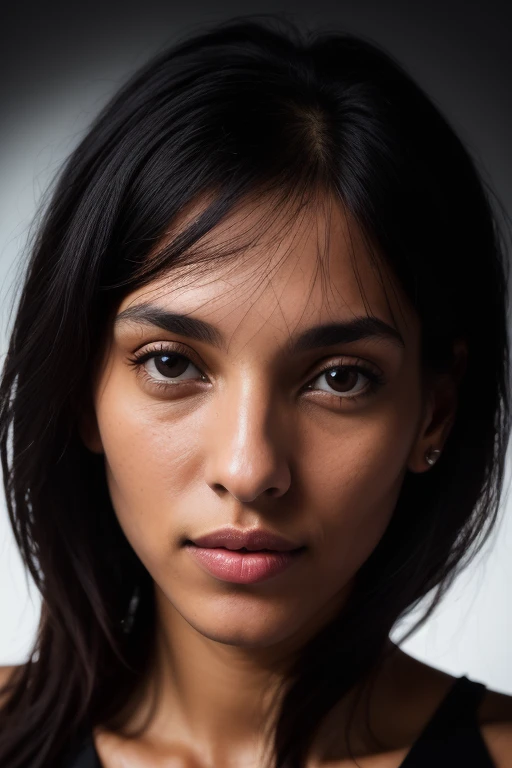 DEN_vyni_SG,
((headshot:1.2) portrait on a (plain black background:1.2), (headshot:1.2), (face focus:1.1), (facing the camera:1.2), Head in the centre, (eye contact:1.3), (intense stare:1.1), mouth open, (facing straightforward:1.2), (forward facing:1.1), Head, face, Head focus, Head tilted down, looking slightly up at the camera:1.2),
bokeh, f1.4, 40mm, photorealistic, raw, 8k, textured skin, skin pores, intricate details <lora:epi_noiseoffset2:1>, epiCRealism