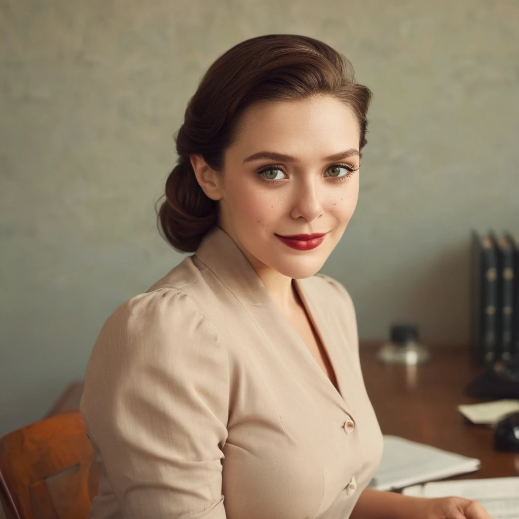((Skin Texture, pores, natural,iPhone,RAW)), natural lighting, Portrait photo of a stunning young woman with a charming smile dressed as a 1950s office secretary wearing a tight blouse, stylish, Mad Men cinematic, (elixolsen), <lora:eliolsen_smaller_xl_7_standard_wo_cap-merger-21_42_51_03_04_03-elixolsen:1>