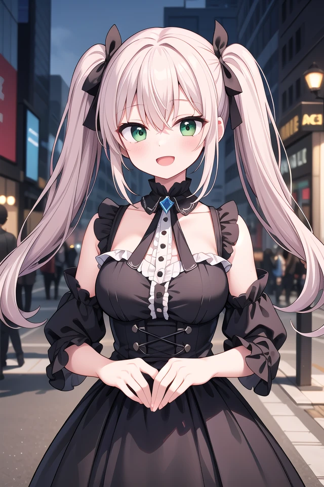 (45 angle:-1.5), (from side:-1.5),
insanely detailed, absurdres, ultra-highres, ultra-detailed, best quality,
1girl, solo, nice hands, perfect hands
BREAK
gothic theme, black gothic dress, white frill, hair dress
BREAK
(nsfw:-1.5)
BREAK
happy smile, laugh, open mouth
BREAK
standing, cowboy shot, looking at viewer
BREAK
slender, kawaii, perfect symmetrical face, ultra cute girl, ultra cute face, ultra detailed eyes, ultra detailed hair, ultra cute, ultra beautiful
BREAK
in street, cityscape in shibuya, depth of field, ultra detailed background
BREAK
large breasts
BREAK
orange hair, green eyes, twintail, hair between eyes