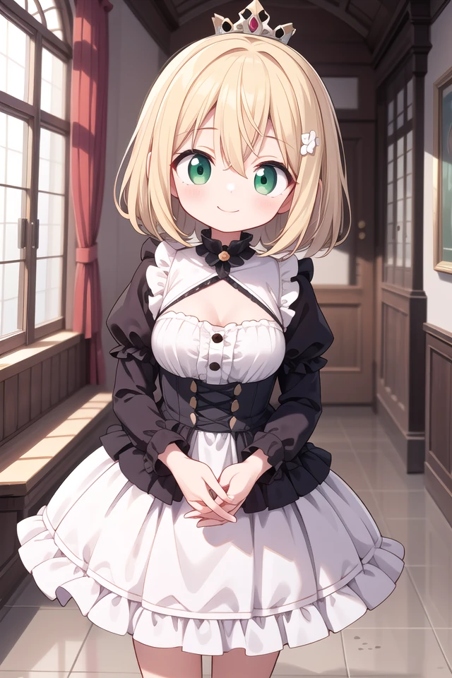 insanely detailed, absurdres, ultra-highres, ultra-detailed, best quality,
1girl, solo, nice hands, perfect hands,
BREAK
princess, princess dress with many frills, teara on hair,
happy smile, laugh, closed mouth,
standing, cute pose,
45 angle, cowboy shot,
BREAK
slender, kawaii, perfect symmetrical face, ultra cute girl, ultra cute face, ultra detailed eyes, ultra detailed hair, ultra cute, ultra beautiful,
BREAK
(fantasy world, in castle), depth of field,
medium large breasts,
BREAK
blonde hair, medium hair, messy hair, green eyes, hair between eyes