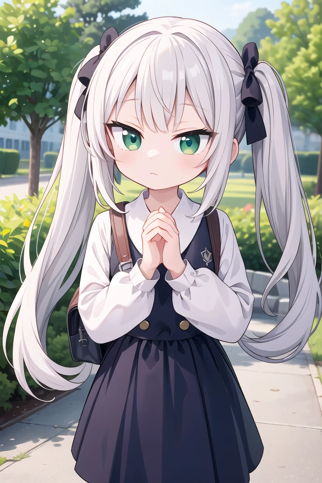insanely detailed, absurdres, ultra-highres, ultra-detailed, best quality,
1girl, solo, nice hands, perfect hands,
BREAK,
wearing summer school uniform,
expressionless, closed mouth,
standing,
45 angle, cowboy shot, looking at viewer,
BREAK,
(tsurime:1.4),slender, kawaii, perfect symmetrical face, ultra cute girl, ultra cute face, ultra detailed eyes, ultra detailed hair, ultra cute, ultra beautiful,
by Canon EOS, SIGMA Art Lens 35mm F1.4, ISO 200 Shutter Speed 2000,
BREAK,
in a park,
silver hair, twintails, green eyes,