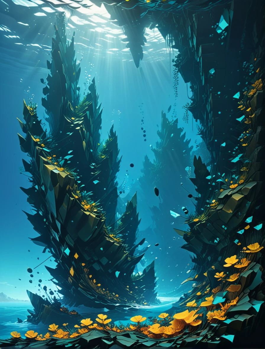 ,frct style,ocean life underwater,8k,masterpiece, rossdraws, hyper detailed, high quality, cgsociety, artstation, trevor henderson, ancient style, professional lighting, shadows, cinematic <lora:FractalShardsXL:0.87>