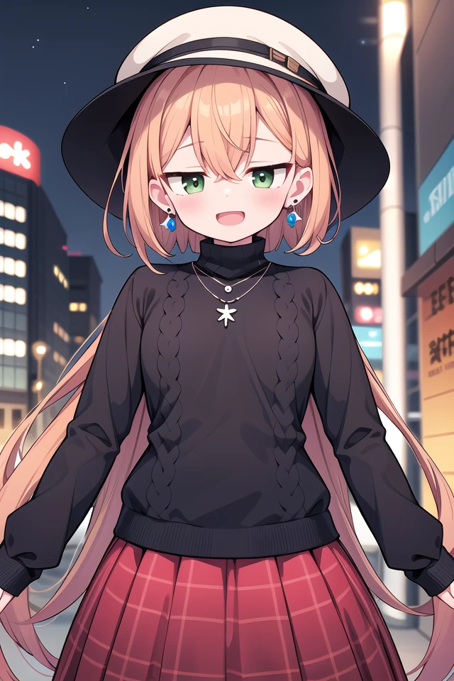 insanely detailed, absurdres, ultra-highres, ultra-detailed, best quality,
1girl, solo, nice hands, perfect hands
BREAK
(black theme:1.4), (fit body:1.3), (tight long sleeve and turtleneck (black sweater):1.4), (black heeled boots with lace-up:1.1),
BREAK
(black and red theme:1.3), ((red) high-waisted ((maxi length skirt, very long A line skirt):1.2) with [plaid pattern]:1.4), ((black) bucket hat with wide brim:1.4),
BREAK
((earrings, necklace):1.2),
(naked skin:-1), (mini skirt:-1), (legs:-1), (straw hat:-1), (red hat:-1), (green hat:-1), (white sweater:-1), (slit:-1), (belt:-1), (multiple necklaces:-1), (navel:-1), (waist:-1), (cleavage:-1.5)
BREAK
happy smile, laugh, open mouth
BREAK
(45 angle:-1.5), (from side:-1.5),
standing, cowboy shot, looking at viewer
BREAK
slender, kawaii, perfect symmetrical face, ultra cute girl, ultra cute face, ultra detailed eyes, ultra detailed hair, ultra cute, ultra beautiful
BREAK
in street, cityscape in tokyo, depth of field, ultra detailed background
BREAK
medium large breasts
BREAK
(orange hair, green eyes), short hair, hair between eyes