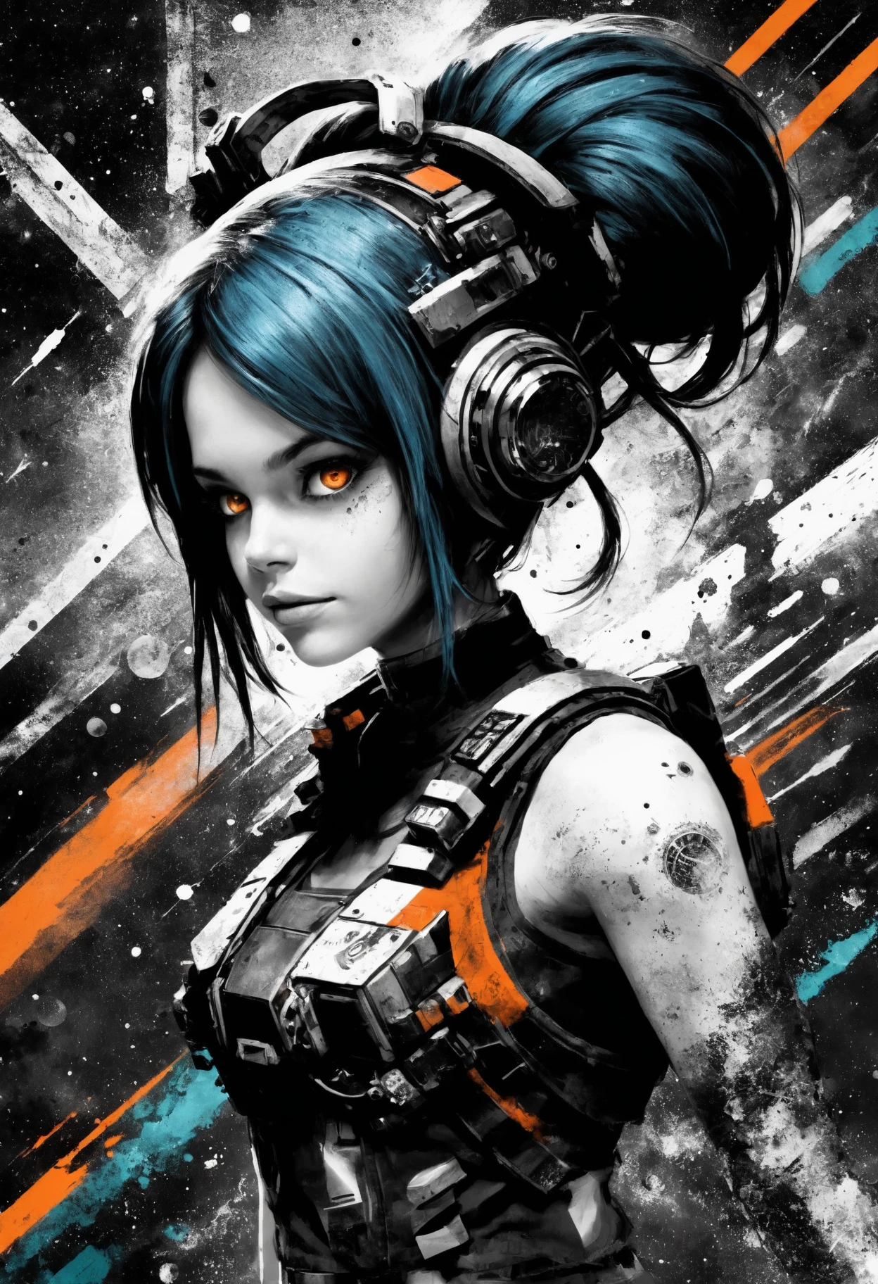 DonMB14ckB377yXL (masterpiece, best quality), female ai programmer, cosmic entity- vast, awe-inspiring being emanating cosmic energies and engulfed in nebula-like halos, young adult, broad, scandinavian, emerald eyes, unusual chin, u-shaped jaw, round cheeks, diamond face shape, elegant neckline, dimples, indigo space buns hair, confusion, sitting in a cockpit with hands on controls, focused on the mission., wearing pyrrole orange virtuality cargo culottes, haptic feedback tank top, levitating wedge sneakers, , striking a pose while navigating through galactic adventures., electroluminescent strips, galactic space battles, massive space stations and capital ships in combat, (highres, 4k, 8k, intricate detail, amazing quality, Detailed Illustration) <lora:Perfect Hands v2> <lora:SDXL\DetailedEyes_V3> <lora:myLoraXL_test\DonMB14ckB377yXL-000008>