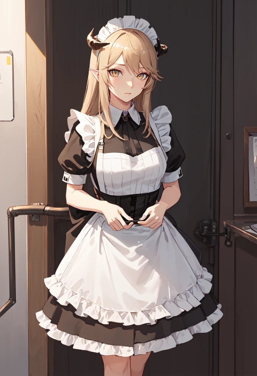 best quality, masterpiece, highres, solo, (meteorite_arknights:1.10), (maid:1.40), (long maid dress:1.15), 13 <lora:meteorite_arknights:0.80>