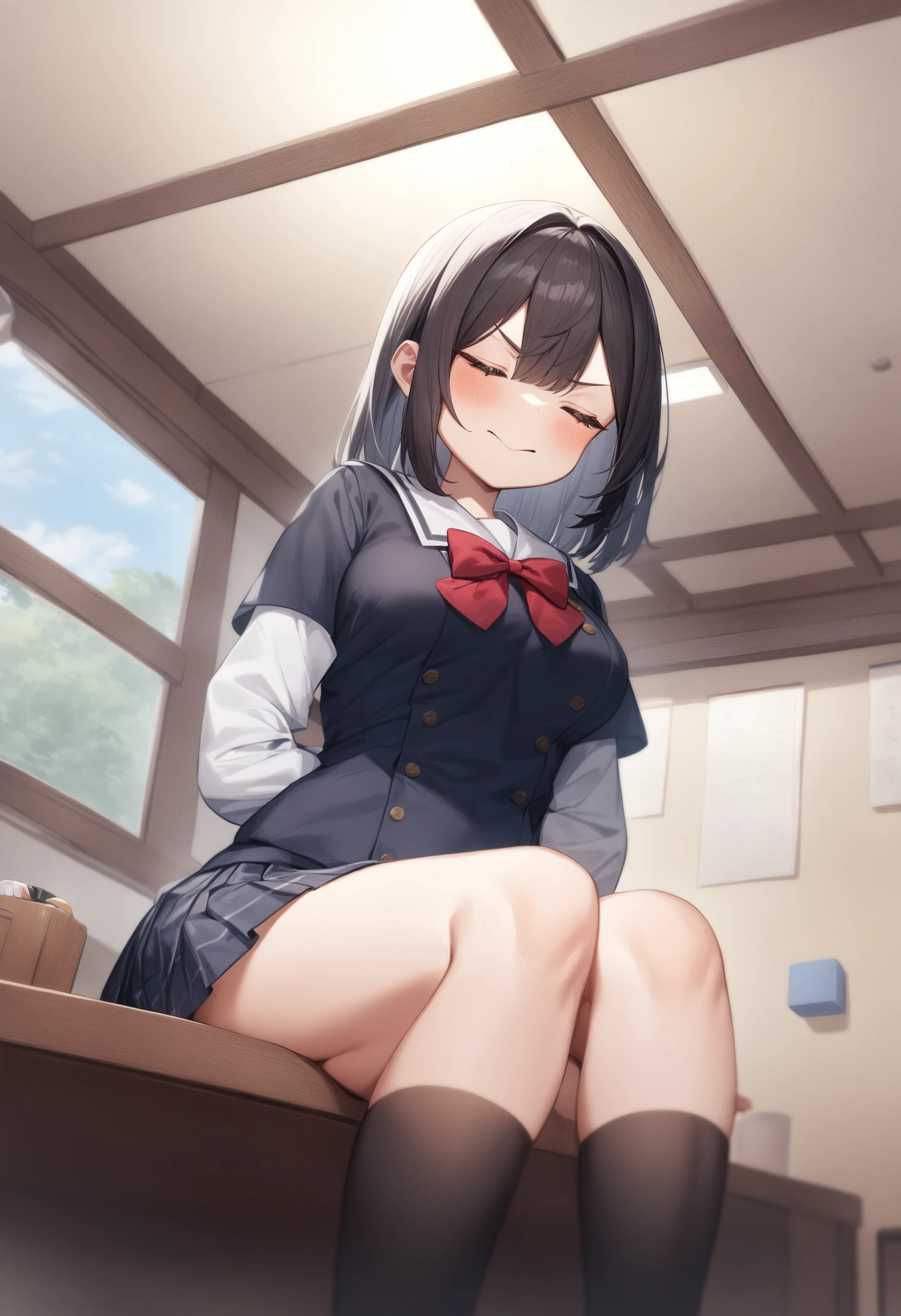 1girl, <lora:sdxl2-flat2-512b:-1>,medium breasts,school uniform,
doyagao, <lora:doyagao_XL_v1:1>
ceiling, feet out of frame, looking down, bridge,
best quality, very aesthetic, absurdres