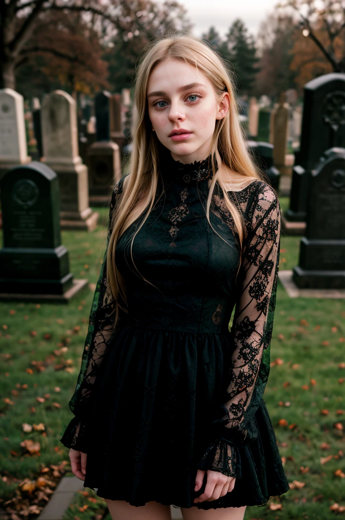 tv_Astrid_MXAI, , , tearful sad expression, "ready-for-a-funeral", black dress, looking down, in a rainy graveyard at dusk, ((full body shot)),, 8k resolution, highres, high detail, sharp focus, detailed skin, 8k uhd, bokeh, analog photography