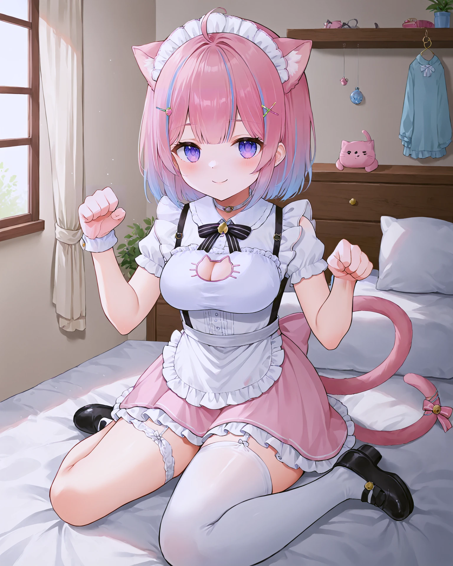 Girls with pink hair, long double-tailed hairstyle, ((small pink bushy eyebrows)), wearing lolita clothing, marked vagina, lolicon (Zankuro) drawing style by zankuro artist, Zancro style, image uploaded to R34, flirty smile , ((showing the pubis)) in a restaurant, in front of the camera, looking with a very flirtatious face, with her breasts out, inviting us to have sex with her