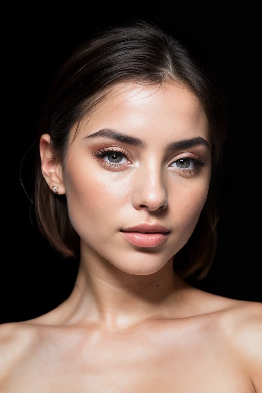 RAW photo (model Sofia Jamora, looking up at the viewer), cute, (naked, disheveled, with blonde matted hair tied in a bun), full-length portrait, (8k, RAW photo, highest quality),(epic realistic:1.5), dynamic posture,erotic face,shirt,(detailed eyes:0.8),(looking at the camera:1.4), (highest quality), (best shadow),intricate details,cinematic,((skin:1.4)),interior, dark studio,(hdr:1.5),detailed, (bright lighting: 0.7), masterpiece, captivating eyes, bright details, pouting lips, (high skin detail), medium perky breasts, hard nipples (tint: 0.2), (dirty: 0.3), (bloody: 0.5), Key lighting, (backlight: 0.5), medium depth of field, Canon 5D, 50mm lens, f/4 aperture, (ultra-detailed, complex detail), sharp focus, 4k, absurd, 8mm film grain, flirting with camera