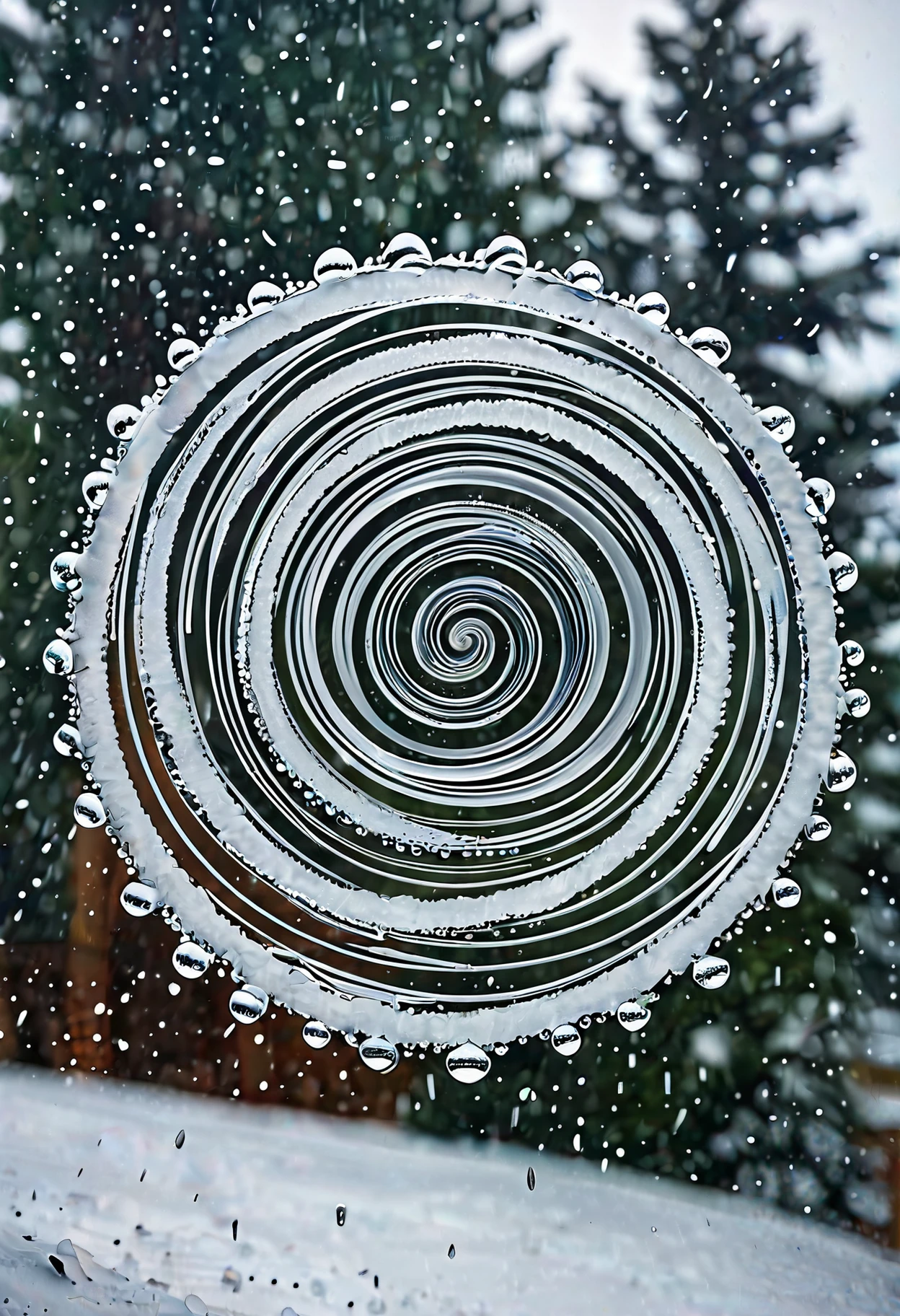 spiral droplet, snow storm, flurries, ice, , (masterpiece, high detail, best quality), realistic, concept art