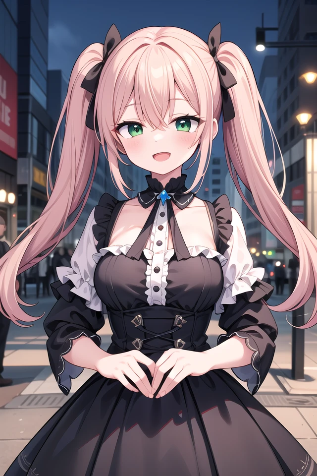 (45 angle:-1.5), (from side:-1.5),
insanely detailed, absurdres, ultra-highres, ultra-detailed, best quality,
1girl, solo, nice hands, perfect hands
BREAK
gothic theme, black gothic dress, white frill, hair dress
BREAK
(nsfw:-1.5)
BREAK
happy smile, laugh, open mouth
BREAK
standing, cowboy shot, looking at viewer
BREAK
slender, kawaii, perfect symmetrical face, ultra cute girl, ultra cute face, ultra detailed eyes, ultra detailed hair, ultra cute, ultra beautiful
BREAK
in street, cityscape in shibuya, depth of field, ultra detailed background
BREAK
large breasts
BREAK
orange hair, green eyes, twintail, hair between eyes