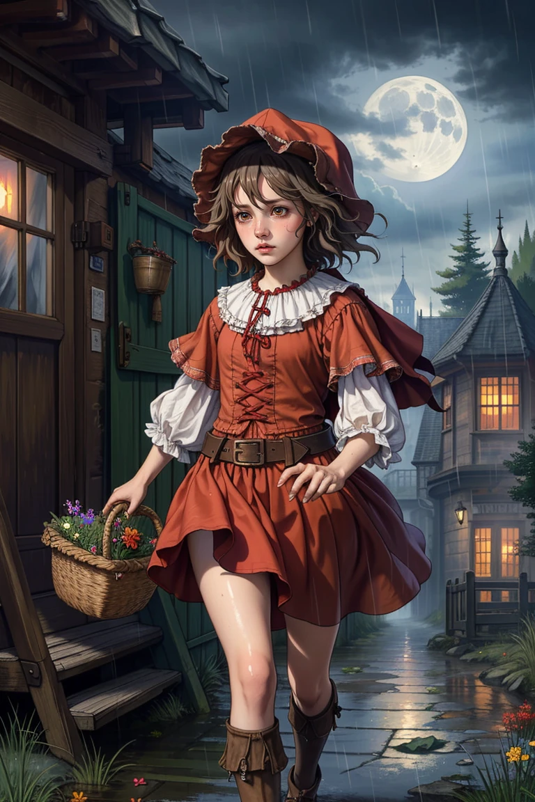 realistic, best quality, (masterpiece: 1.2)
(Rembrandt van Rijn) photography of
red riding hood, running away from the bad wolf, moonlight, moody, rain
wet, sweaty, desperate expression.
Cute, adorable, brightly colored, cheerful, anime influence, highly detailed