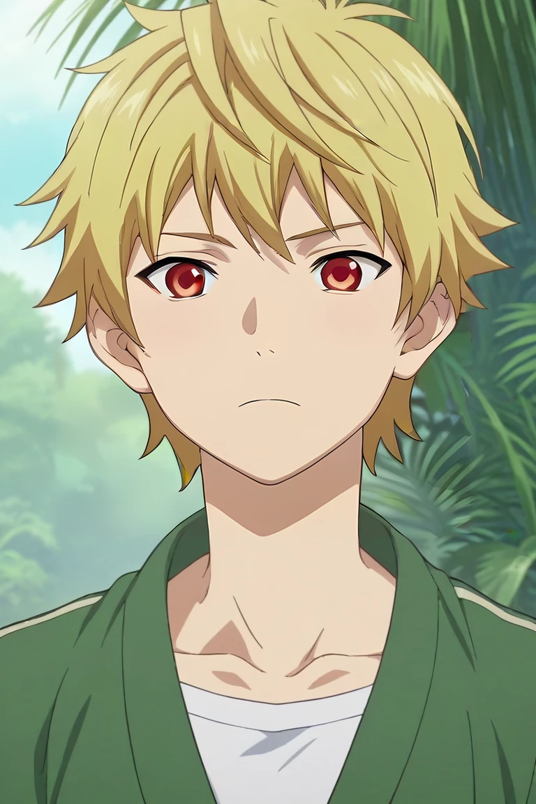 score_9, score_8_up, score_7_up, source_anime, anime screencap, , , , upper body, depth of field, 1boy, solo, male focus, <lora:yukine_noragami_pony:0.9>, yukine_noragami, blonde hair, red eyes, captain costume, A tropical paradise where the sun shines brightly every day, , <lora:sdxl_lightning_8step_lora:1>