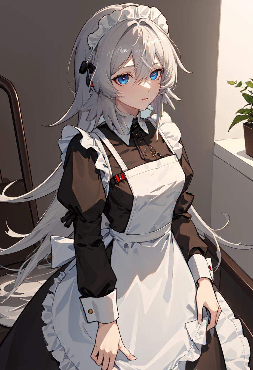 best quality, masterpiece, highres, solo, (mulberry_arknights:1.10), (maid:1.40), (long maid dress:1.15), 17 <lora:mulberry_arknights:0.80>