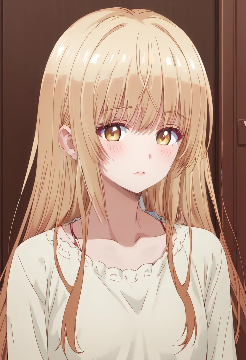 best quality, masterpiece, highres, solo, (shiina_mahiru_otonarinotenshisamaniitsunomanikadameningennisareteitaken:1.10), 1girl, portrait, shirt, blush, indoors, closed mouth, collarbone, looking at viewer, anime_style, 4 <lora:shiina_mahiru_otonarinotenshisamaniitsunomanikadameningennisareteitaken:0.80>