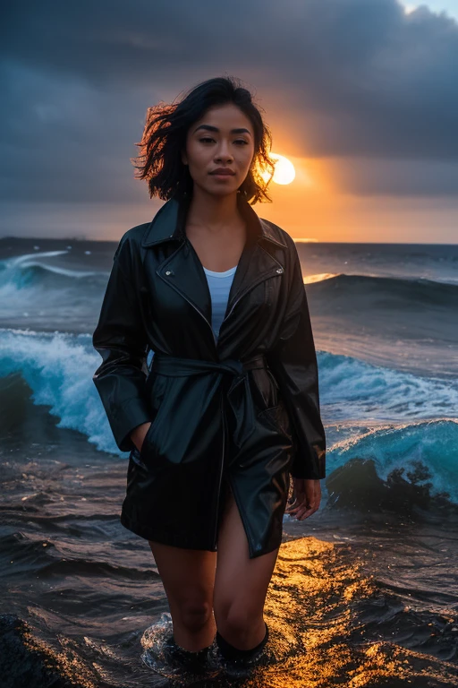 DEN_rainelee_SG,
(portrait of a lighthouse keeper (walking on the rocks:1.2) on a dark (stormy night:1.2) wearing a yellow raincoat in the wind, (waves crashing:1.2) into the rocks, (storm:1.2), (wind swept:1.2), (gale:1.1), (tsunami:1.1), lighthouse, (night time:1.2), (wet rocks, rocks, rocky:1.2), (splashing waves:1.2), waves, (ocean spray:1.2), (lighthouse:1.1):1.2),
bokeh, f1.4, 40mm, photorealistic, raw, 8k, textured skin, skin pores, intricate details  <lora:epi_noiseoffset2:1>, epiCRealism <lora:ClothingAdjuster3:-1>