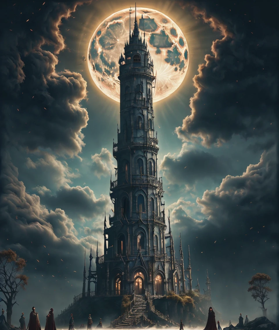 (masterpiece:1.2), (best quality,:1.2), 8k, HDR, ultra detailed, ((photorealistic)), professional light, cinematic lighting, fashion photography, ambient lighting, atmospheric effects,  <lora:detail_slider_v4:1>, witow, a dark gothic wizard tower in a sinister city, moon, clouds, fog,  <lora:Wizard_Tower:1>, epiCPhoto