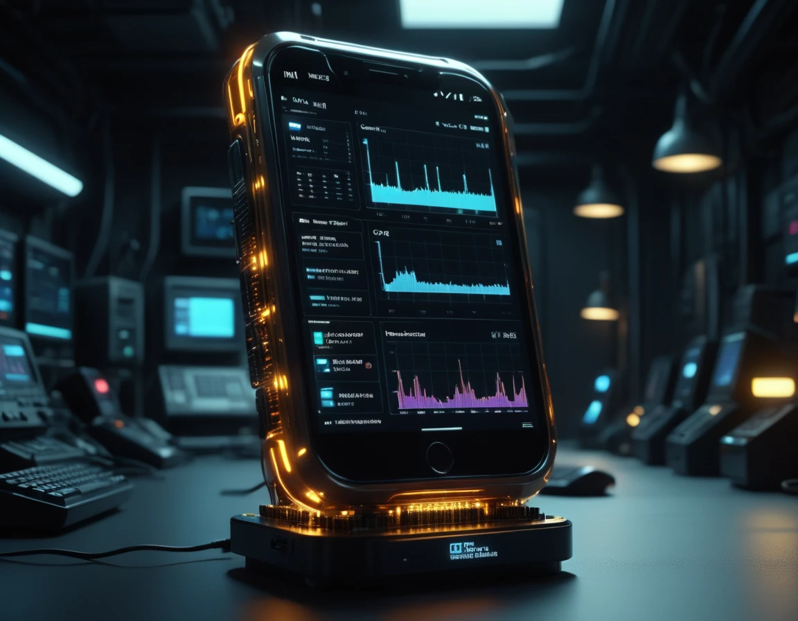 The most modern cell phone in the world. mboard artstyle. Product photography.   <lora:Motherboard artstyle - trigger is mboard artstyle:1>,