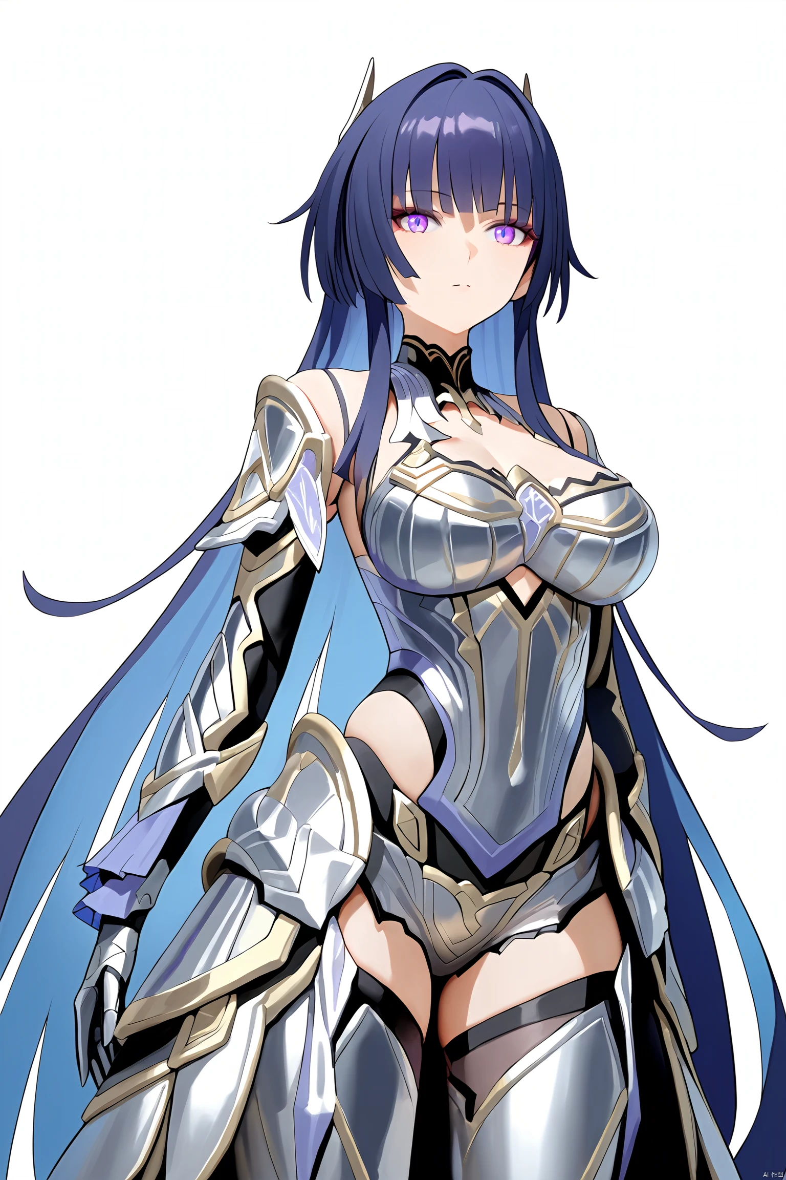 {background((unholy pattern:repetitive pattern(intricate figurative abstract background):1.3), {cowboy shot:0.7})}, BREAK ((solo)(Raiden Shogun, original outfit)): { (shiny luster pale skin:0.8, sharp and soft face:0.8), {highlighter on pupils:0.3}, {slightly plump lips:0.7, white lips:1.2, dark lips:0.45, pale lipstick:0.8, natural make-up:0.6}, {{lovely}, natural charm, gentle charm, bewitching:0.35}, deprivation:1.2}, (dimly lit, low key), (watercolor:0.3, ethereal painting:0.8), (sweetly detailed), ((best quality)), lightning aura, purple glowing eyes, dark purple hair, herrscher_of_thunder,