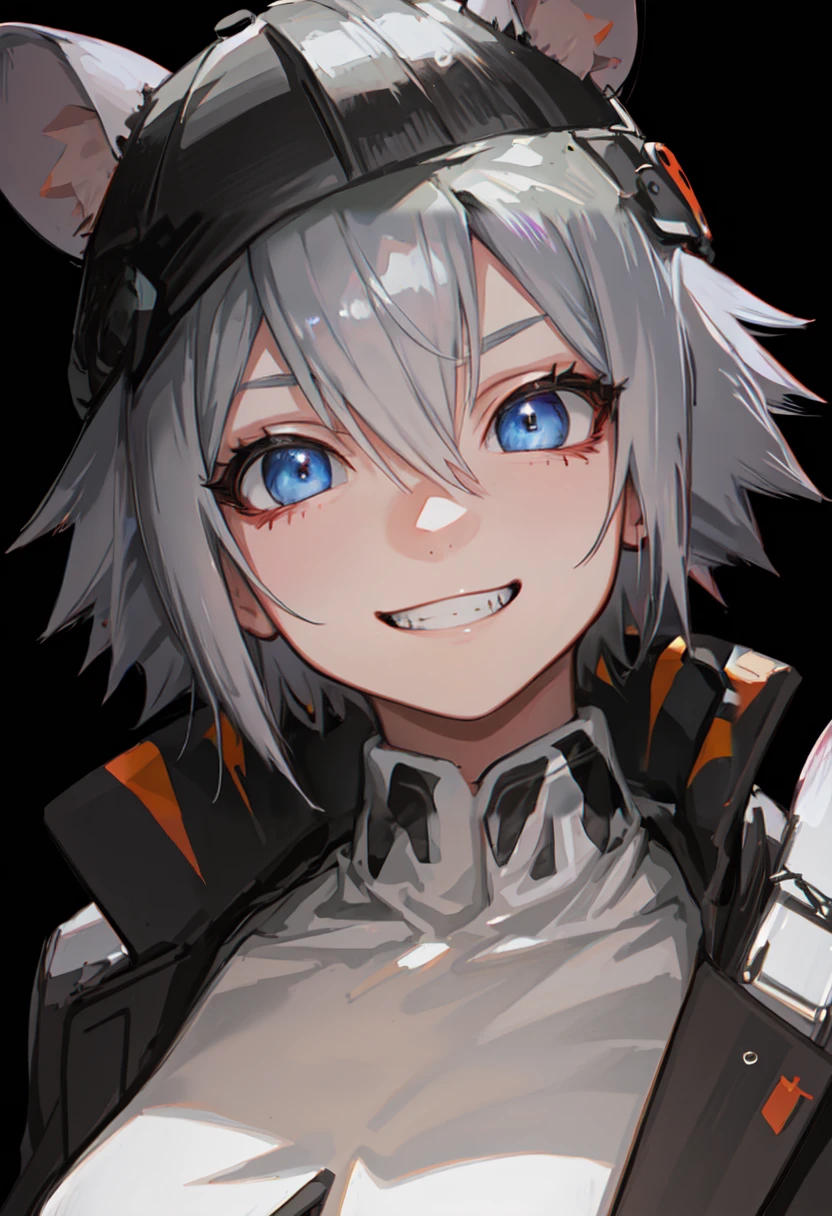 best quality, masterpiece, highres, solo, (click_arknights:1.10), evil grin, evil smile, grin, portrait, looking at viewer, 31 <lora:click_arknights:0.80>