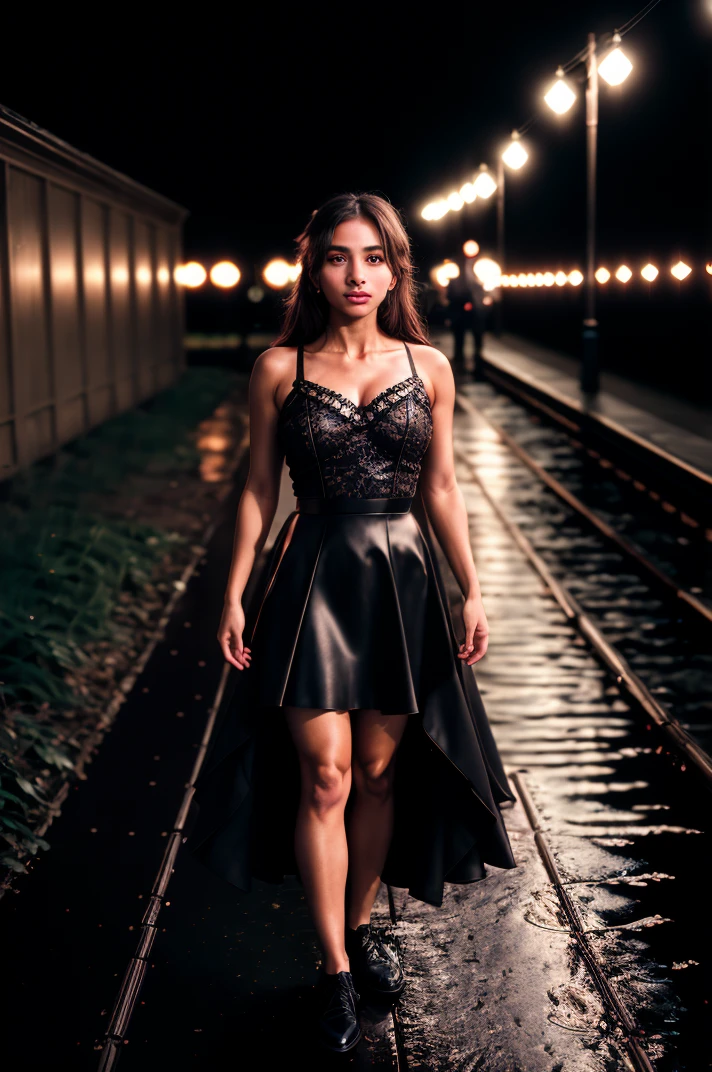 tv_Astine_MXAI, , , tearful sad expression, "ready-for-a-funeral", black dress, looking down, in a rainy graveyard at dusk, ((full body shot)),, 8k resolution, highres, high detail, sharp focus, detailed skin, 8k uhd, bokeh, analog photography