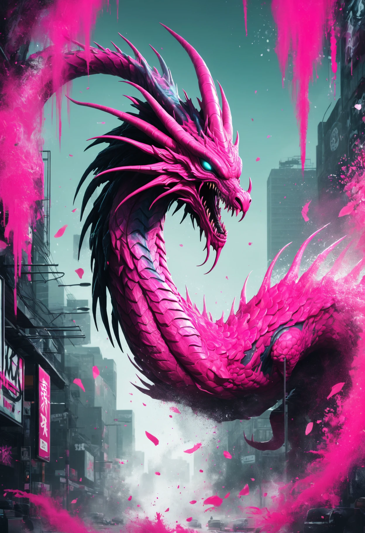 (masterpiece, best quality),  DonM51ckXL  alien  asian arboreal Wyrm,   icey  , pink, flat, 2D,street art,  (highres, 4k, 8k, Illustration, wallpaper)  <lora:myLoraXL_test\DonM51ckXL-000008>