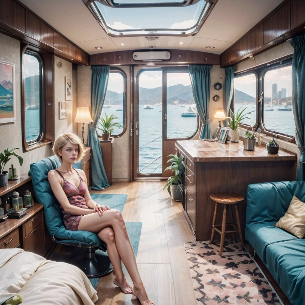 (a beautiful woman in yacht, perfect blonde short hair, fashion dress, Neat and simple:1.45), (bust shot, portrait, photography, modern realistic photo, cinematic shot, dynamic shot:1.45), 24mm, (analog, cinematic, film grain, hazy atmosphere:1.1), (Split-Complementary Colors, Dark brown and blue color palette:1.2), (detailed, seductive, epicPhoto:1.1),
(modern interior design, Unique and stylish design, construction sales photography, interior design, design competition, Award competition, Designer Collection, masterpiece:1.2), (sofa|tables|chairs|kitchenware|bathtub|toilet|bar|bed|recliner_furniture, Pillows|Pillows|Carpets|Curtains_Textiles, Wood|Tiles|Stone_Floors, garden|pool|plant_landscape:1.1),
Natural beauty background, blurred background,
ac_neg1, great lighting, extremely detailed, zoya, campervandecoration,void,future_skyline,urban,city,architecture,building,future,futureskyline,Floor Plan,zoya,campervan,traincabin,yacht<lora:EMS-57135-EMS:0.400000>, <lora:EMS-299631-EMS:0.400000>, <lora:EMS-283914-EMS:0.500000>, <lora:EMS-261825-EMS:1.000000>, <lora:EMS-248183-EMS:0.400000>