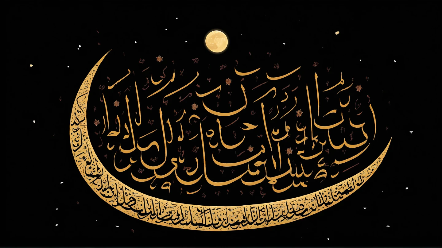 An (entirely made of arabic calligraphyy:1.9), beautifully intricate, massive, photo of stars in the moonlit night sky forming arabic calligraphy, crescent supermoon, hurufiyya, vectorized,  <lora:arabic_calligraphy:1>