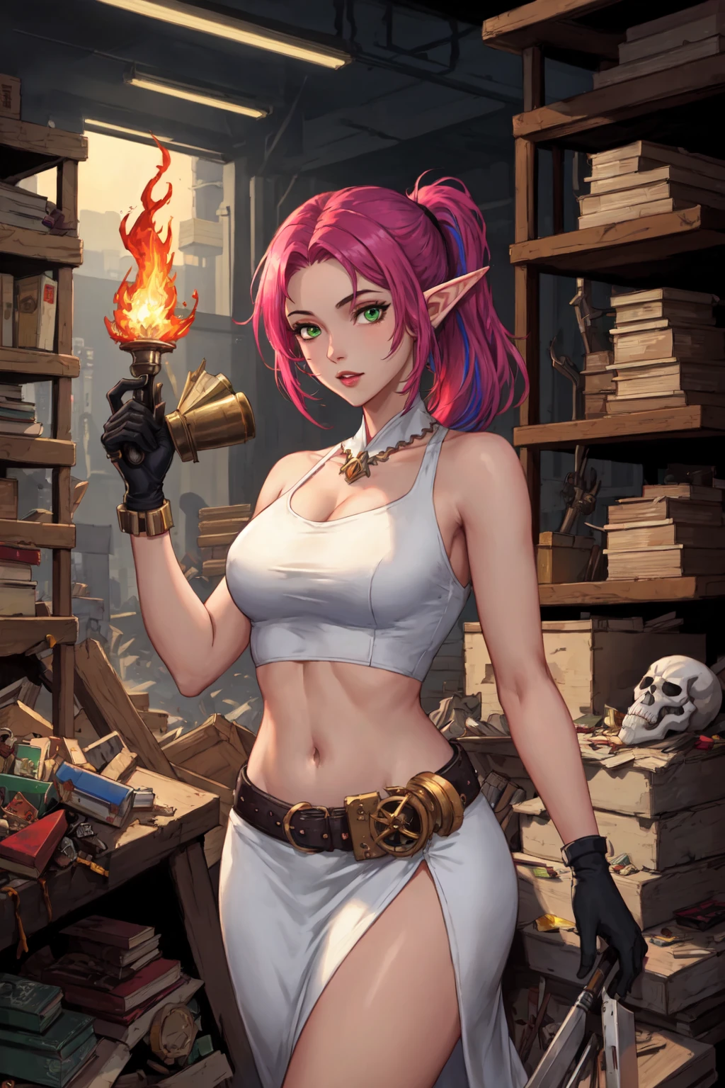 pink hair, pony tail, crop top, bikini, sexy, 1girl, Clutter-Home Clutter-Mechanical CS-RBW Cyber-Fox CyberElf CS-PYS