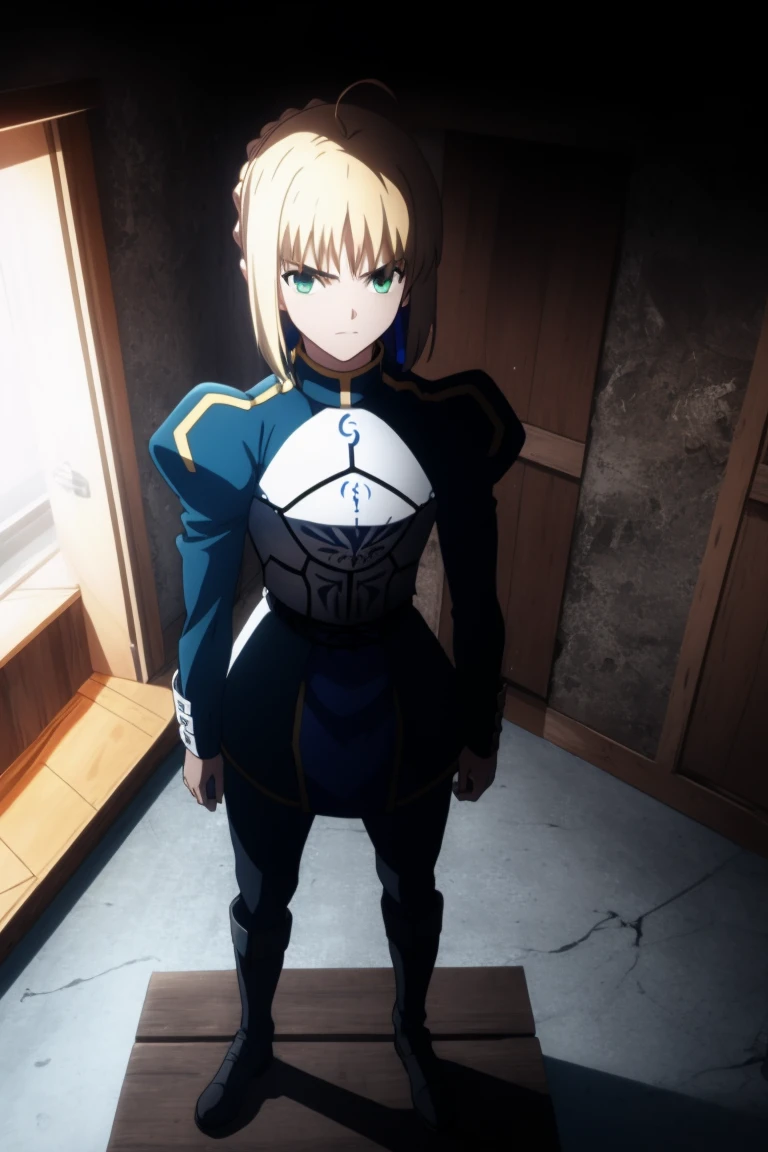 masterpiece, 8k,
saber,
 <lora:FateZero saber:0.7>
Secret Agent Hideout, 
Over the edge or standing on edge of bed