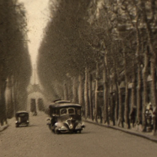 <lora:1947-Paris-SD1.5-5:1> 
Create a black and white image that captures a vintage streetcar in Paris, France, during the year 1947. The streetcar should be the focal point, moving along a cobblestone street lined with historic Parisian buildings, each exhibiting the architectural charm of the era. Include pedestrians in period-appropriate attire to add a sense of life and authenticity to the scene. The surrounding environment should feature elements typical of Paris in the late 1940s, such as lampposts, vintage cars parked along the side of the street, and perhaps the distant silhouette of an iconic monument to ground the setting in its specific location. The composition should use light and shadow to create a dramatic and nostalgic atmosphere, evoking the essence of post-war Paris. The image should be detailed enough to allow viewers to feel the texture of the cobblestones, the intricate design of the streetcar, and the bustling life of the city during this historical period, all while maintaining a sense of timeless elegance.