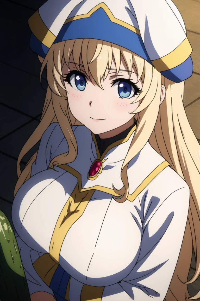 masterpiece, 8k,
<lora:Goblin Slayer_Priestess:0.7> Priestess,
looking at another,
from above, large breasts, SFW, portrait, three-point perspective,
size difference, hugs gigantic cucumber