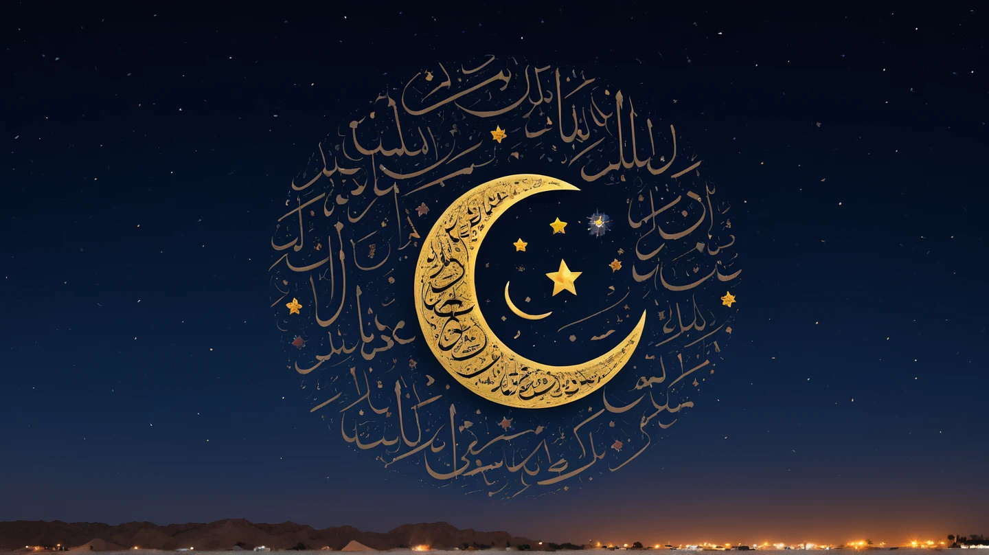 An (entirely made of arabic calligraphyy:1.9), beautifully intricate, massive, photo of stars in the moonlit night sky forming arabic calligraphy, crescent supermoon, hurufiyya <lora:arabic_calligraphy:1>