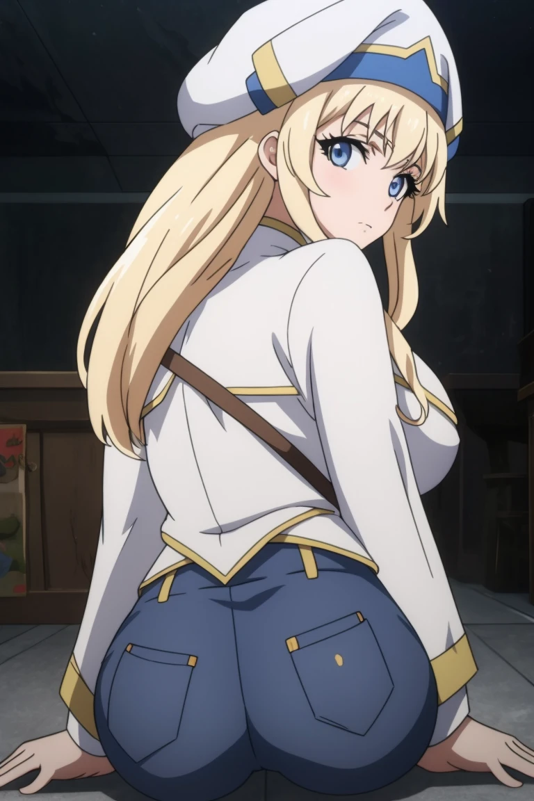 masterpiece, 8k,
<lora:Goblin Slayer_Priestess:0.7> Priestess,
looking back,
from behind, pantaloons, all fours, looking back, looking at viewer, head down ass up, large breasts, SFW, upper body, three-point perspective