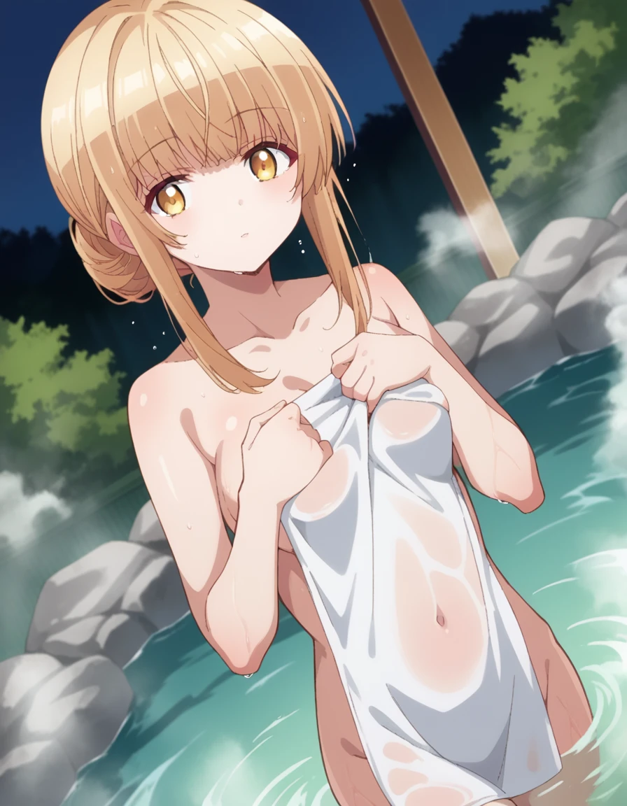 score_9, score_8_up, score_7_up, source_anime,
mahirushiina, <lora:mahiru-shiina-s1-ponyxl-lora-nochekaiser:1>
mahiru shiina, bangs, blonde hair, brown hair, yellow eyes,
nude, naked,
outdoors, onsen, towel, naked towel, steam, bathing, nude cover, partially submerged, water, bath, steam censor, wet towel,
looking at viewer, dutch angle, cowboy shot