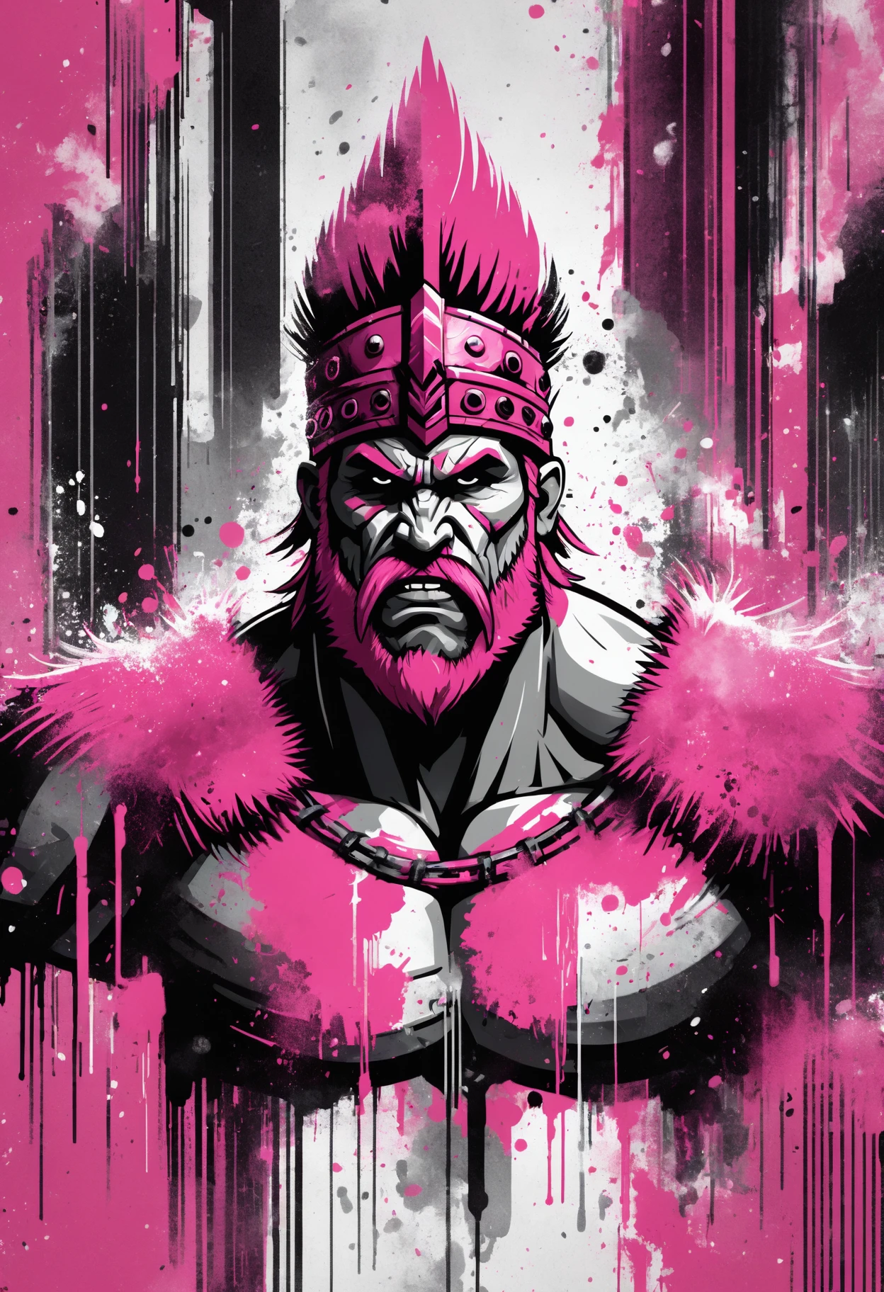 (masterpiece, best quality), DonM51ckXL male steel meldspar, barbarian, circlet, pink, flat, 2D,street art, (highres, 4k, 8k, Illustration, wallpaper) <lora:myLoraXL_test\DonM51ckXL-000008>