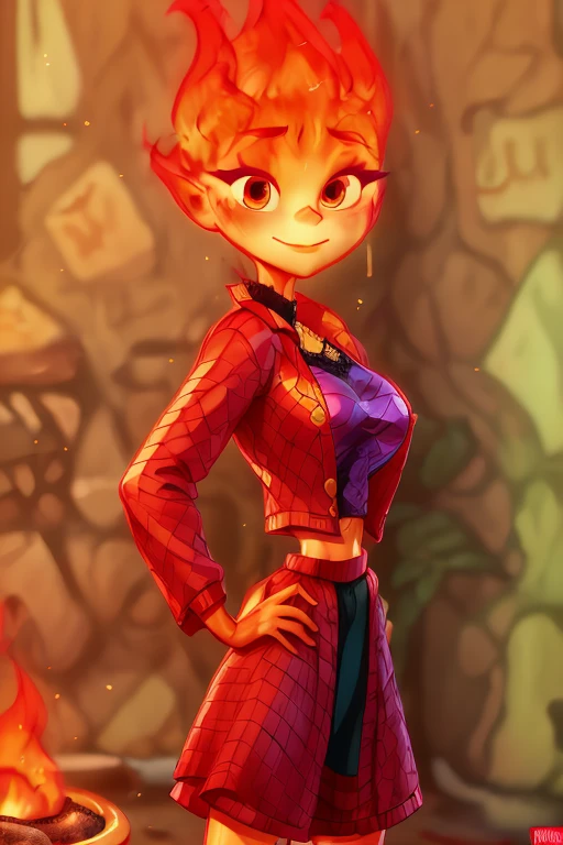 photo of (Ember, made of fire fire hair), sexy woman, realistic, masterpiece, highres,
medium body, pink hair,
clothed in denim shorts and pattern top with cleavage,
curvy body,
posing near a wall with graffiti, vinyl clothing, satin top,
looking at viewer, naughty smile, navel out, (nasty:0.6),
hyper realistic lifelike texture,
best quality, ultra high res, photo realistic, (elite:0.7), (underwater:0.7), <lora:Ember-SD1.5:1.1>
