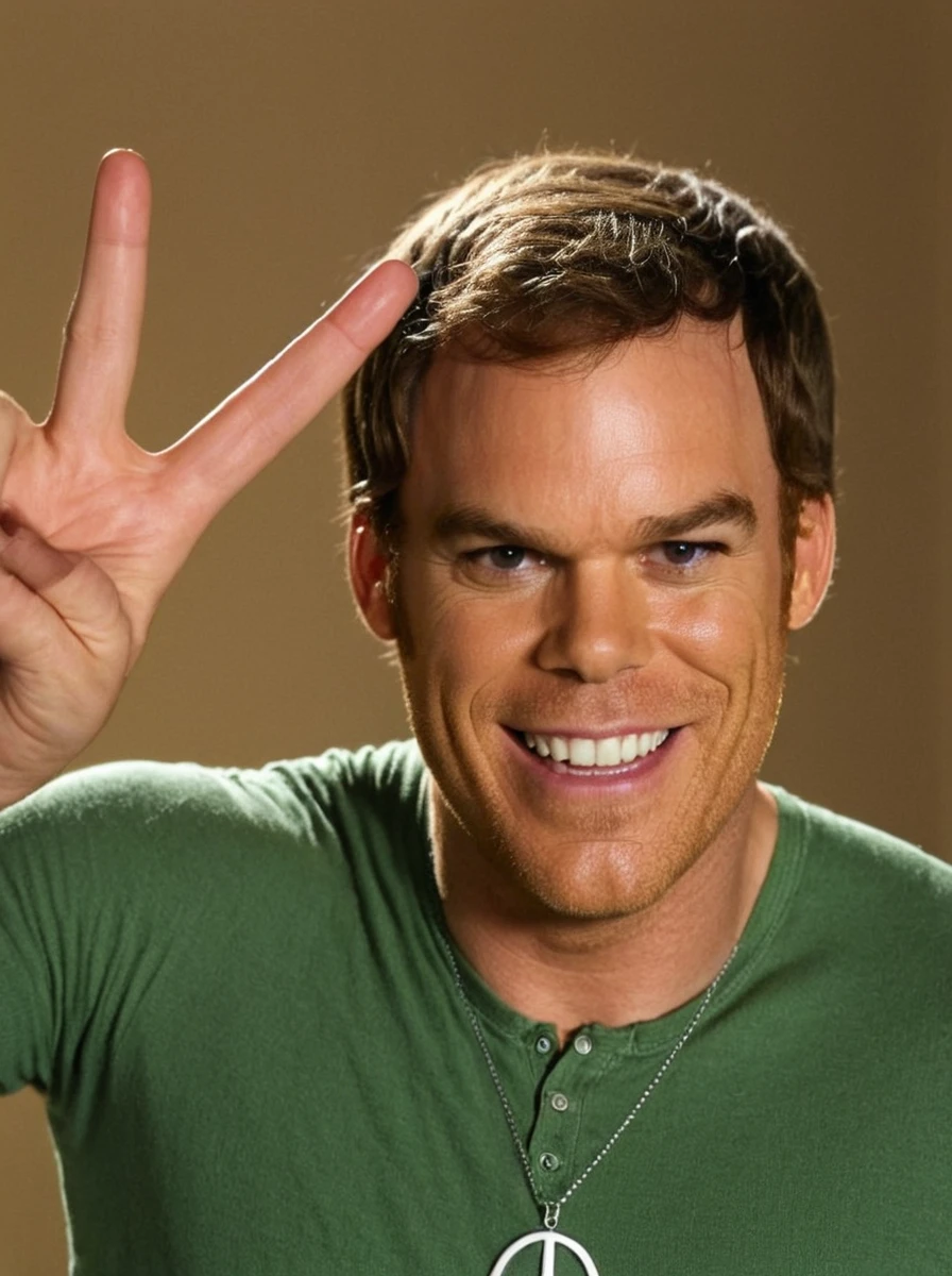 dexter morgan,  peace sign, grin <lora:dexter-000005:1>