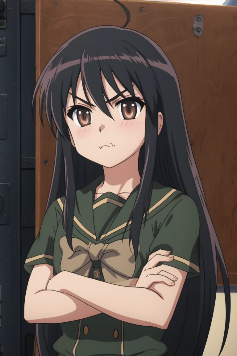 masterpiece, 8k,
shana,
 <lora:ShakuganNoShana_shana_v4:0.7>
Film Studio, 
Pouting with crossed arms